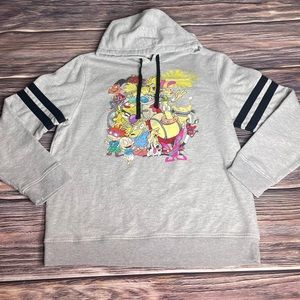 Nickelodeon Characters Hoodie Gray Sweatshirt Retro Graphic Print Unisex Sz XL